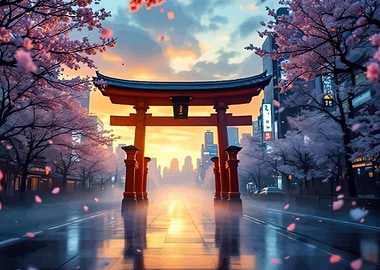 Torii Gate with Cherry Blossoms