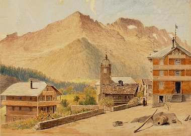 Alpine Village with Mountains