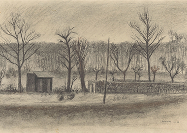 Pencil Sketch of a Winter Landscape