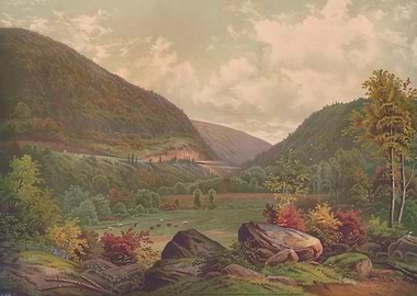 Autumn Valley Landscape with Cattle