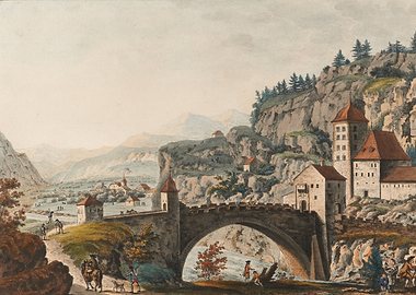 Alpine Village with Bridge and Castle