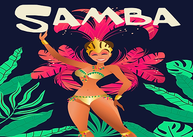 Samba Dancer with Feathers and Tropical Leaves