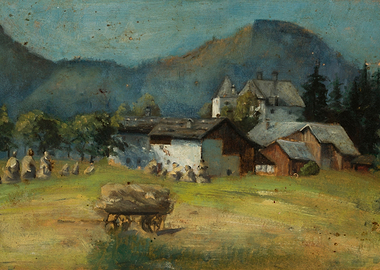 Alpine Village with Hay Cart