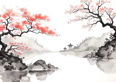 Serene Japanese Landscape Painting
