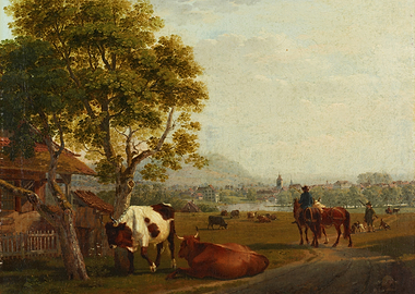 Pastoral Landscape with Cattle and Town