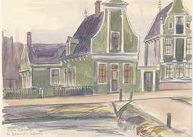 Dutch Canal Scene with Green Houses