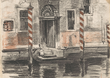 Venetian Canal Entrance with Gondola Poles