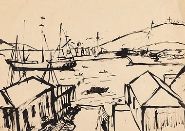 Ink Sketch of a Harbor Scene
