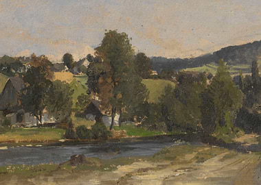 Pastoral Landscape with River and Village