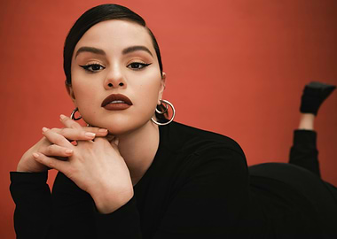 Selena Gomez Posing Against Red Background