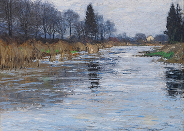 Winter River Landscape Painting