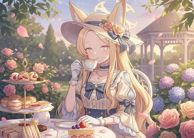 Anime Girl Enjoying Tea Party
