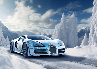 Bugatti in a Snowy Landscape
