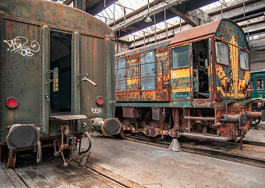 Abandoned Rusty Trains in a Depot