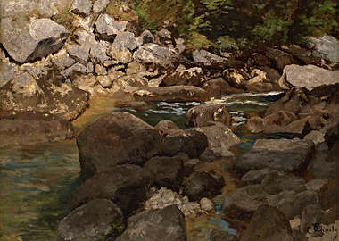 Rocky Riverbed with Trees