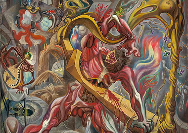 Surrealist painting of a tormented figure