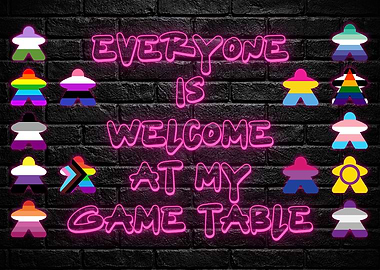 Pride Flag Meeples Everyone Is Welcome At My Board Game Table Neon Sign