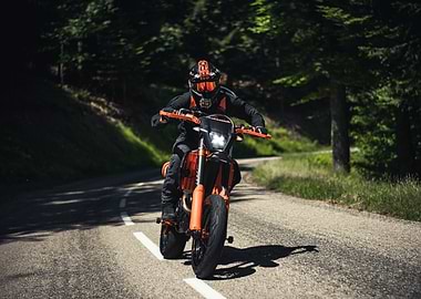 Motorcyclist on a Winding Road