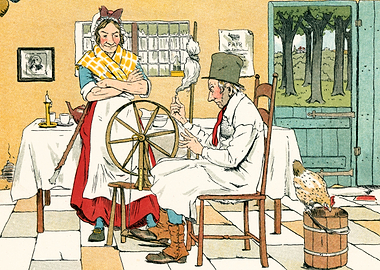 Couple spinning wool by a window