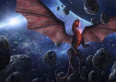 Dragon in Space with Asteroids