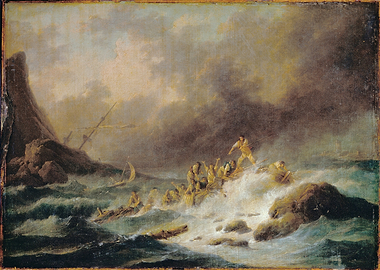 Shipwreck survivors on rocks