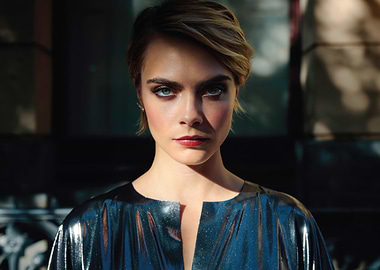 Cara Delevingne in Metallic Dress