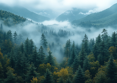 Misty Mountain Forest Landscape