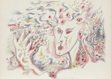 Surreal portrait with hand and flowers