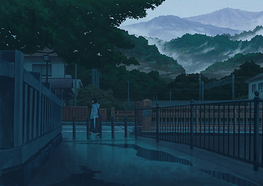 Rainy day at a train station