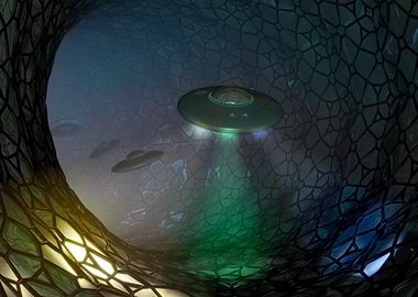 UFOs in a Futuristic Tunnel