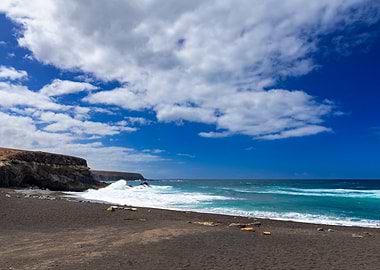 Black Sand Beach with Waves and Cliffs, Canary Islands