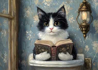 Cat Reading a Book