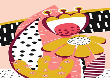 Abstract Floral Illustration with Bold Patterns