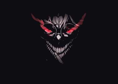 Demonic Figure with Red Eyes and Glasses