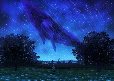 Whale in a Starry Night Sky