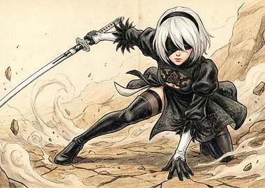 2B with Sword in Desert
