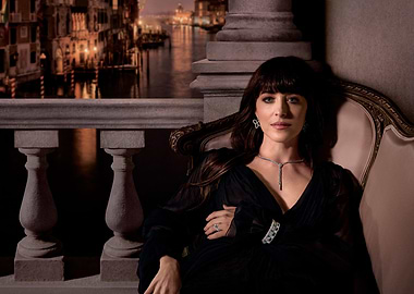 Dakota Johnson in Black Dress in Venice