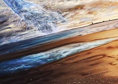 Surreal Water Phenomenon Over Beach