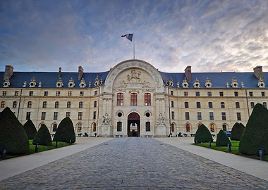 Grand Building Facade with Cobblestone Path