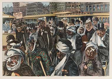 Injured people in a crowded street