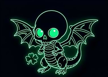 Cute Skeleton Dragon with Clover