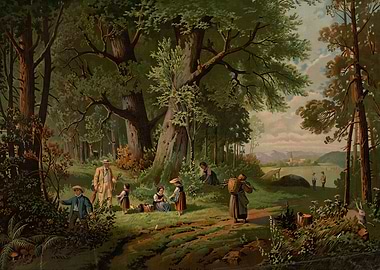 Forest Scene with People and Landscape