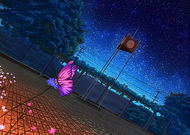Butterfly at Night with Starry Sky