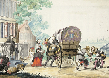 17th Century Scene with Carriage and People