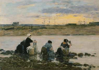 Women Washing Clothes by the Sea