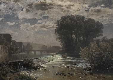 River landscape with bridge and trees