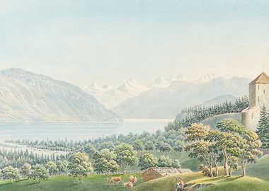 Alpine Lake and Castle Landscape