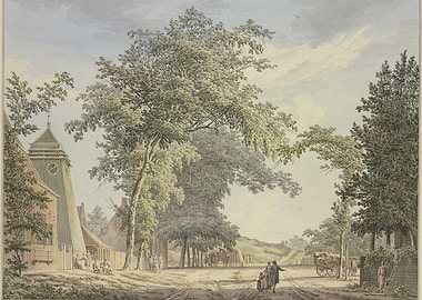 Pastoral Village Scene with Figures and Wagons