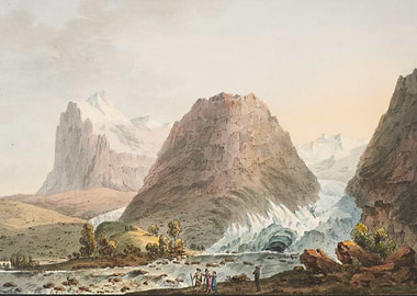Alpine Glacier Landscape with Figures