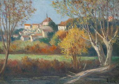 Autumn Village Landscape Painting